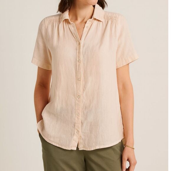 J. Jill 100% Linen Button Front Short Sleeve Blouse Size Medium Light Peach - Picture 1 of 8